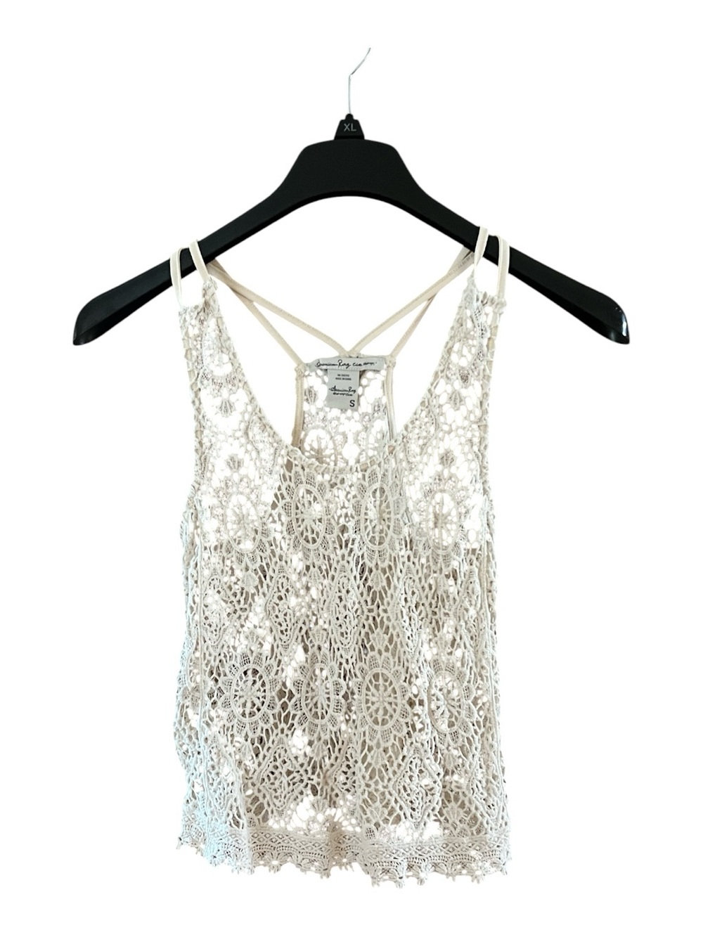 American Rag Cream Crochet Lace Camisole Racerback Crisscross Straps 100% Cotton